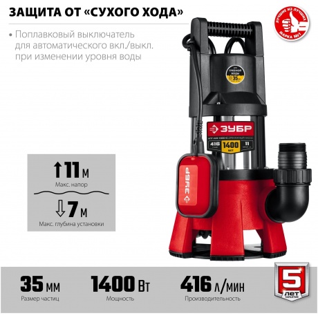 Насос погружной дренажный ЗУБР НПГ-М3-1400-С - фото 10