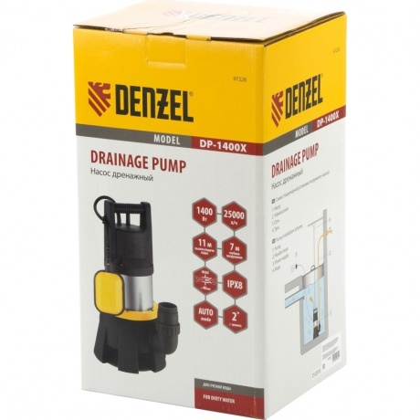 Дренажный насос DP1400X, 1400 Вт, подъем 11 м, 25000 л/ч Denzel - фото 5
