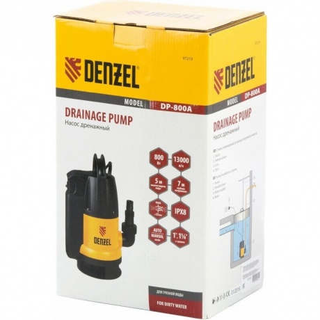 Дренажный насос DP800A, 800 Вт, подъем 5 м, 13000 л/ч Denzel - фото 5