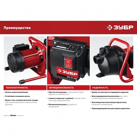 Насос поверхностный (садовый) центробежный ЗУБР 600Вт НПЦ-М1-600 - фото 8