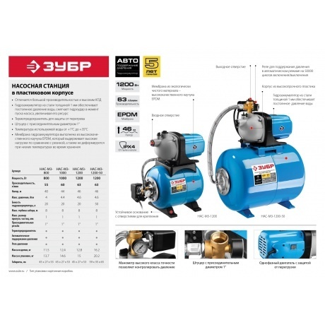 Станция насосная Зубр НАС-М3-800 800Вт - фото 9