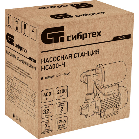 Насосная станция НС400-Ч, 400 Вт, напор 32 м, 2100 л/ч, ресивер 2 л Сибртех (97246) - фото 13