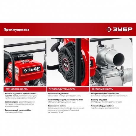 Мотопомпа бензиновая ЗУБР 150 л/мин, (МП-150) - фото 12