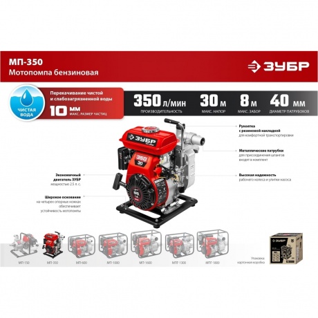 Мотопомпа бензиновая ЗУБР 350 л/мин, (МП-350) - фото 13