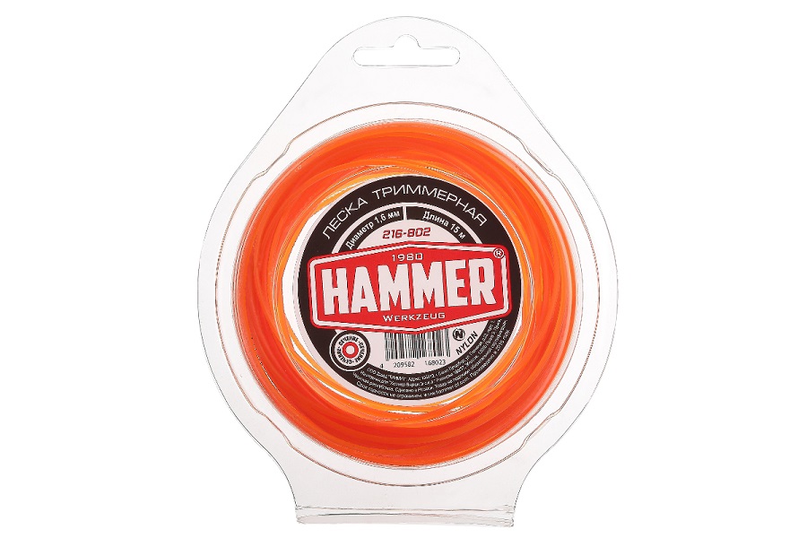 Леска триммерная Hammer 216-802 1.6мм 15м круглая в блистере