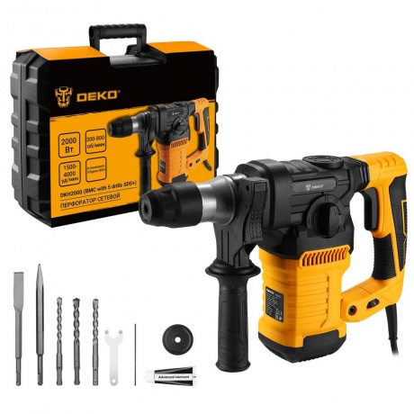 Перфоратор сетевой DEKO DKH2000 в кейсе с набором из 5 буров SDS 2000 Вт 6460₽