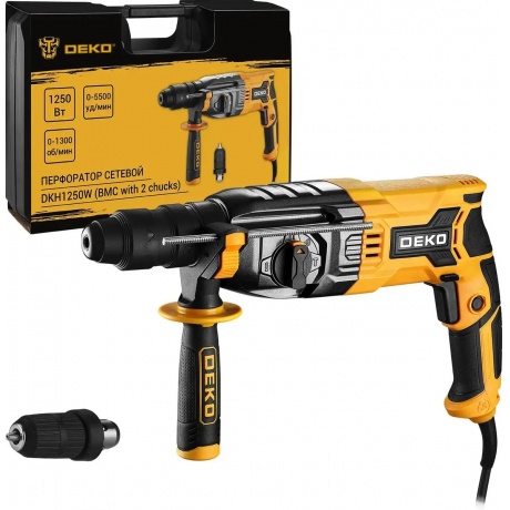 Перфоратор сетевой DEKO DKH1250W в кейсе с дополнительным патроном 1250 Вт 6875₽