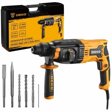 Перфоратор сетевой DEKO ZKH950 в кейсе с набором из 5 буров SDS+...