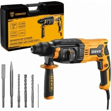 Перфоратор сетевой DEKO ZKH950 в кейсе с набором из 5 буров SDS+...