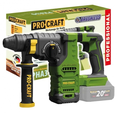 Перфоратор аккумуляторный бесщеточный PHA30 Procraft 20В 28 Дж Без АКБ и ЗУ 5930₽