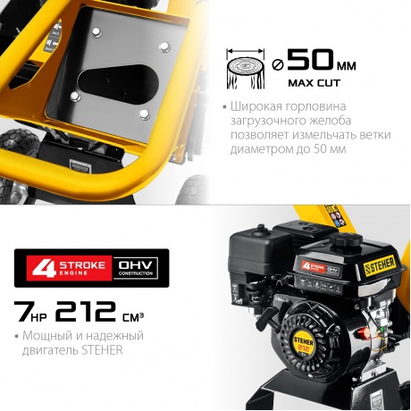 Измельчитель садовый бензиновый STEHER 50 мм, (GSR-750) - фото 13