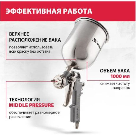 Краскораспылитель пневмат. с верхним бачком V=1,0 л, сопла диаметром 1.2, 1.5 и 1.8 мм Matrix - фото 8