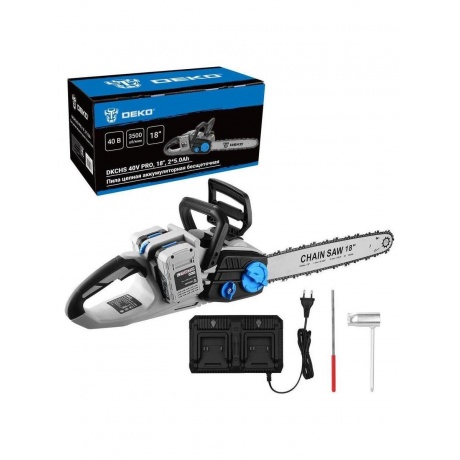 Пила цепная аккумуляторная бесщеточная DEKO DKCHS 40V PRO 18 2х20В 2x50Ач двойное зу 12600₽