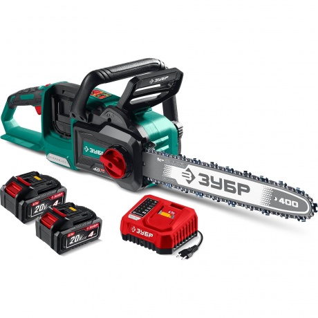 

Пила цепная аккумуляторная ЗУБР 40 В, (2x20В), 400 мм шина, 2 АКБ LMS (4 Ач), (ПЦБ-4040-42)