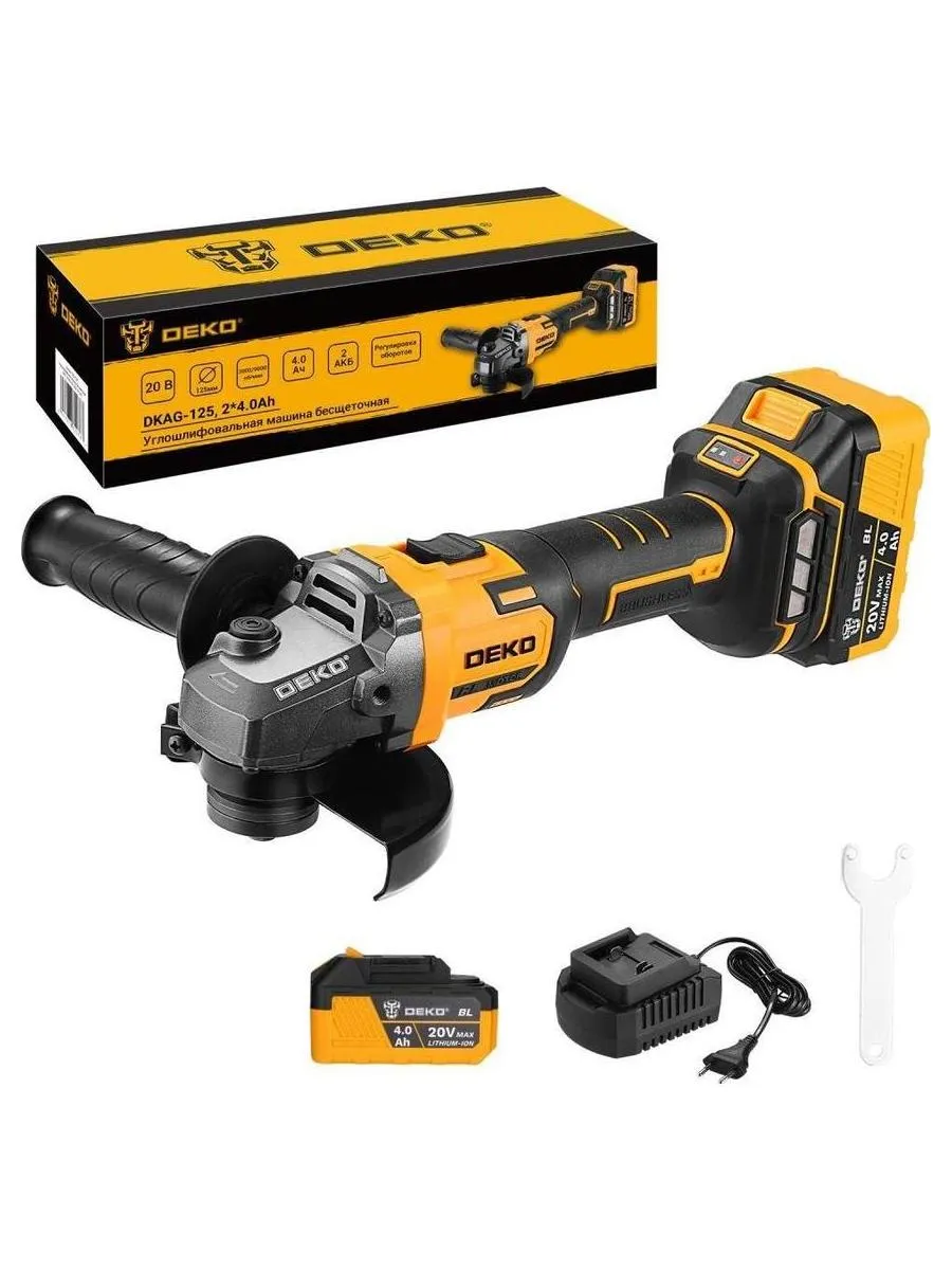 Углошлифовальная машина бесщеточная DEKO DKAG-125, 20В, 2*4.0Ач - фото 1