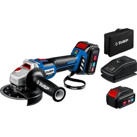 Угловая шлифовальная машина бесщеточная ЗУБР Т7, 20 В, 125 мм, 2...