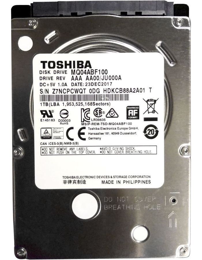 Жесткий диск Toshiba SATA-III 1Tb 2.5 (MQ04ABF100) жесткий диск toshiba p300 1tb hdwd110ezsta