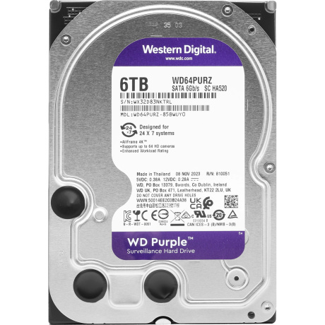 Жесткий диск Western Digital SATA 6Tb Purple (WD64PURZ)