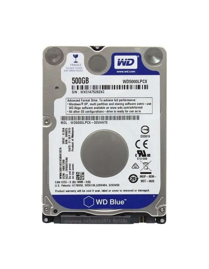 Жесткий диск WD Blue 500Gb (WD5000LPCX) внутренний твердотельный накопитель sata3 2 5 дюйма 1 тб 4 тб 500 гб интерфейс m 2 высокоскоростной жесткий диск для пк ноутбука ноутбука