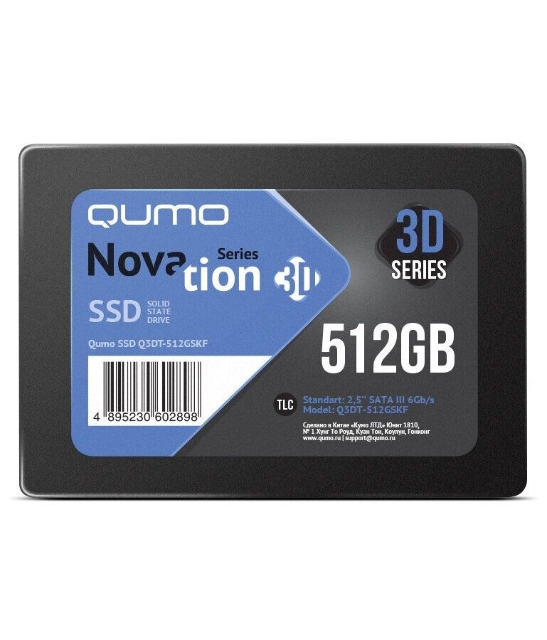 Накопитель SSD Qumo Novation 512Gb (Q3DT-512GSKF) твердотельный накопитель ssd 2 5 1 tb qumo qm novation read 530mb s write 450mb s 3d nand tlc q3dt 1tskf