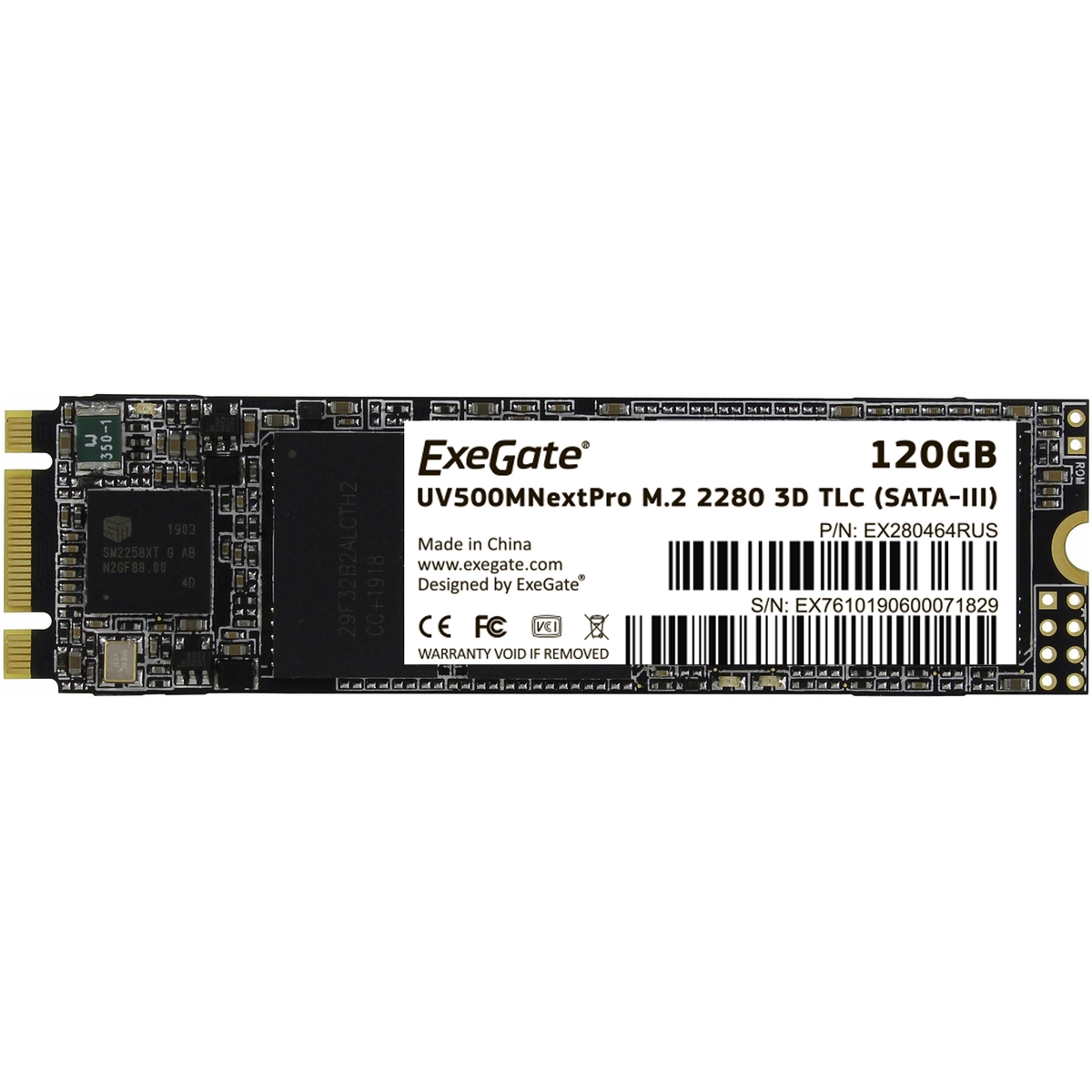 Накопитель SSD Exegate M.2 2280 120GB NextPro UV500TS120 (SATA-III, 22x80mm, 3D TLC) (EX280464RUS)