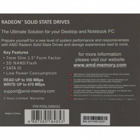 Накопитель SSD AMD SATA-III 480Gb Radeon R3 (R3SL0480G2) - фото 6