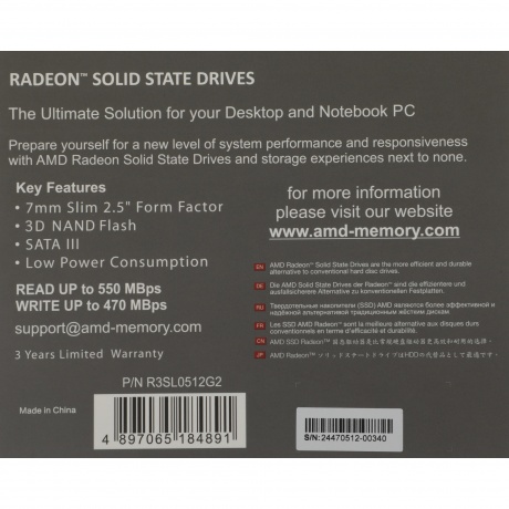 Накопитель SSD AMD SATA-III 512Gb Radeon R3 (R3SL0512G2) - фото 6