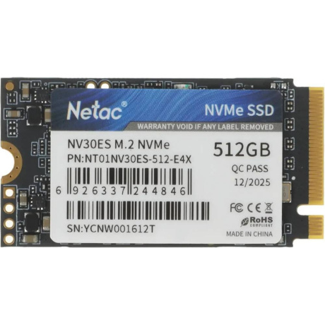 SSD накопитель Netac SSD NV30ES 512GB PCIe 3 x4 M.2 2242 NVMe 3D NAND, R/W up to 3300/2400MB/s, 3y wty, (replaced NT01N930ES-512G-E2X)
