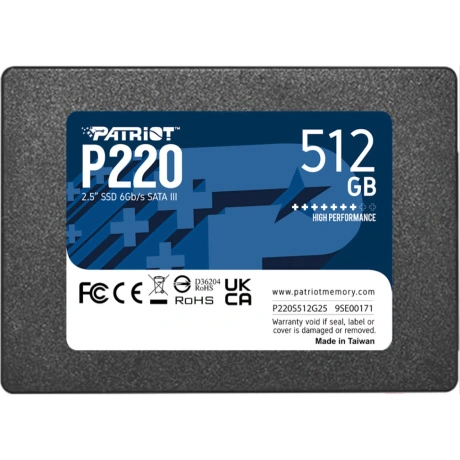 Твердотельный накопитель Patriot SSD P220 512GB SATA3 2.5" R550/...