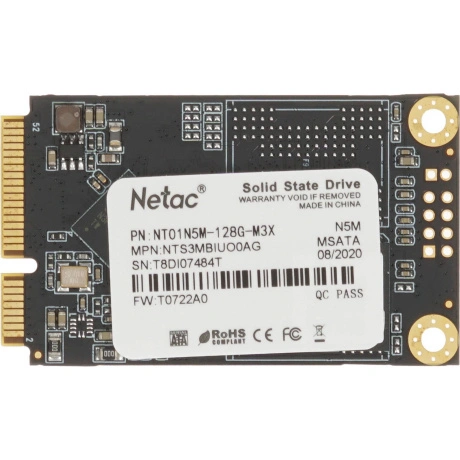 SSD накопитель Netac SSD N5M 128GB mSATA SATAIII 3D NAND, R/W up...