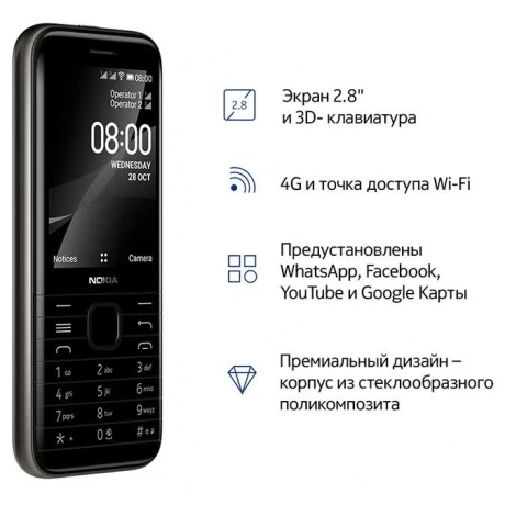 Мобильный телефон Nokia 8000 4G DS Black - фото 6