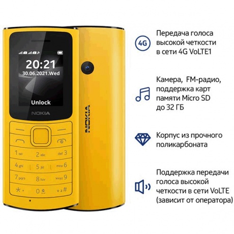 Мобильный телефон NOKIA 110 DS TA-1386 LTE YELLOW - фото 6
