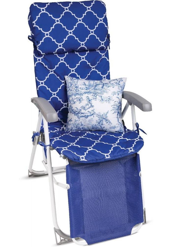 Кресло-шезлонг складное со съемным матрасом и декоративной подушкой, подножка Haushalt HHK7/BL синий