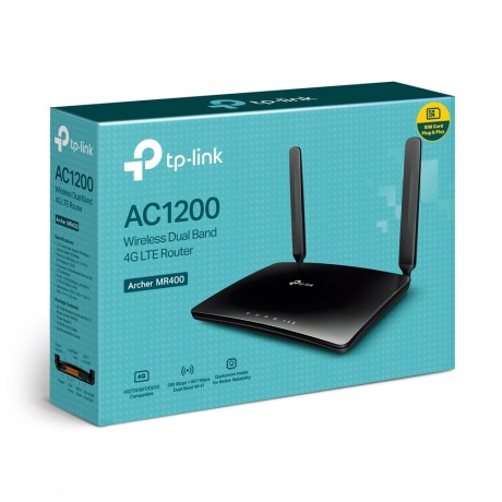 Wi-Fi роутер TP-LINK Archer MR400 V1 AC1200 черный - фото 4