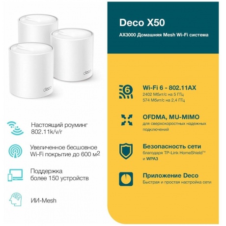 Wi-Fi система TP-LINK Deco X50 AX3000 Mesh 3-pack - фото 16