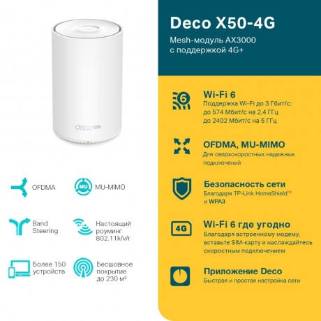Wi-Fi система TP-Link Deco X50-4G(1-pack) AX3000 - фото 4