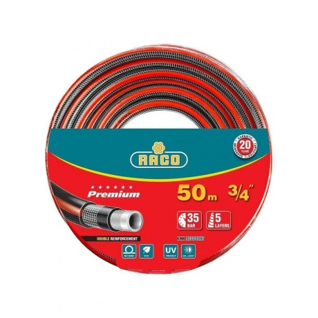 Шланг поливочный RACO PREMIUM 34 50 м 35 атм пятислойный усиленный двумя слоями армирования 40300-34-50 7724₽