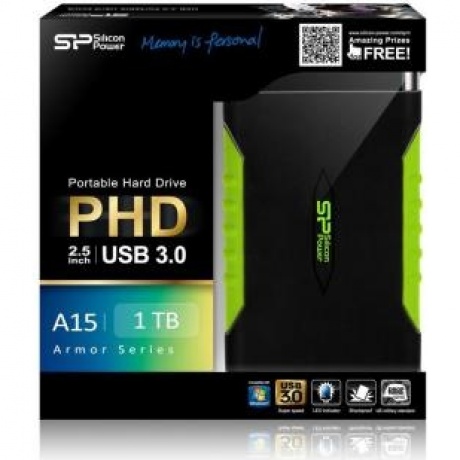 Внешний HDD Silicon Power 1Tb Armor A15 Black/Green (SP010TBPHDA15S3K) - фото 2