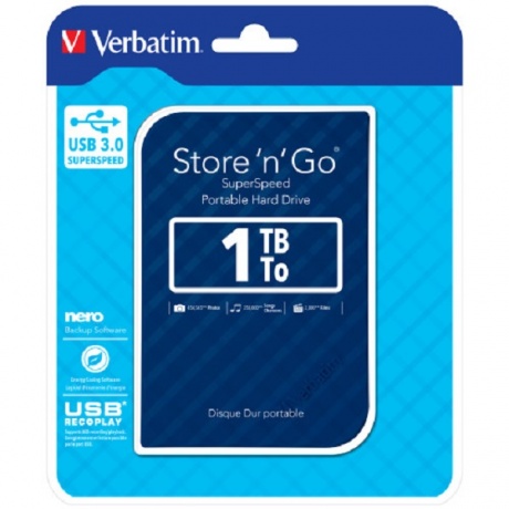 Внешний HDD Verbatim Store 'n' Go USB 3.0 1ТБ Blue (53200) - фото 3