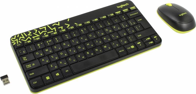 цена Набор клавиатура+мышь Logitech MK240 черный/жёлтый