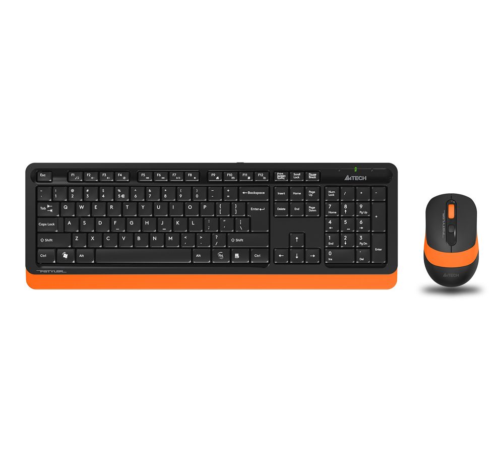 цена Набор клавиатура+мышь A4Tech Fstyler FG1010 черный/оранжевый