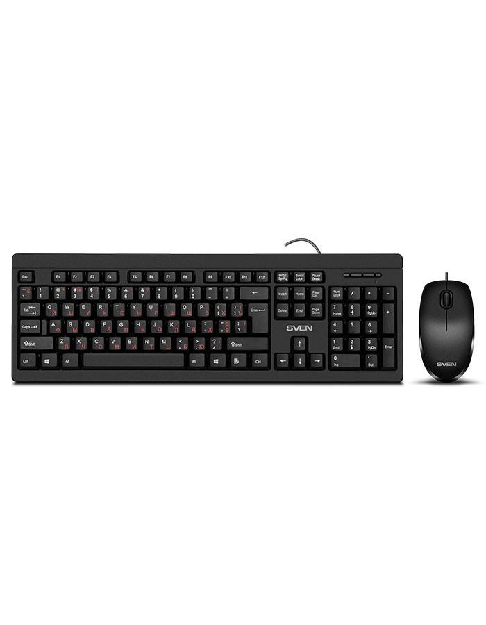 Набор клавиатура и мышь SVEN KB-S320C чёрные (USB, 105 кл, 4 кнопки, 1000 dpi) комплект клавиатура и мышь qumo mystic k58 m76 проводная мембранная 3200 dpi usb чёрный