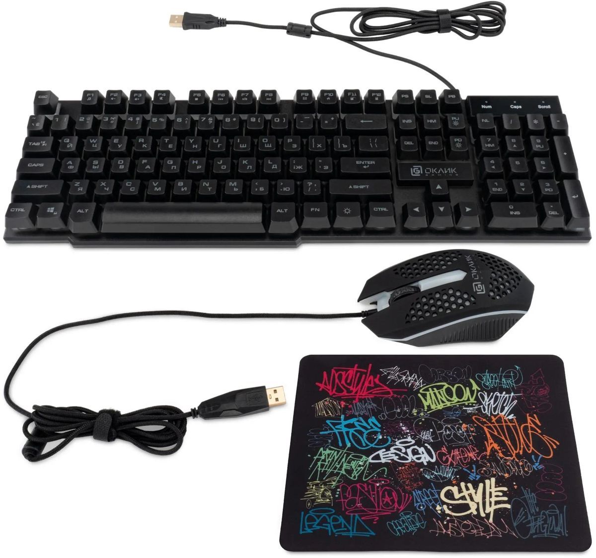 Клавиатура + мышь Oklick 400GMK черный USB LED (1546779) комплект клавиатура мышь oklick gmng 400gmk usb проводной черный [1546779]