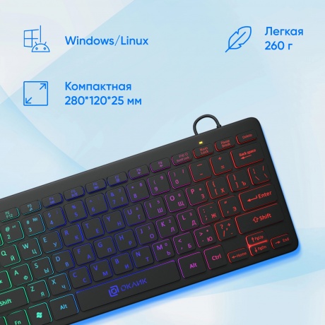 Клавиатура Oklick 300S черный USB slim LED (1696461) - фото 11