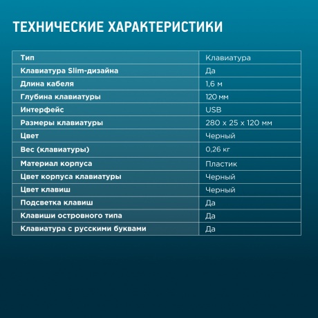 Клавиатура Oklick 300S черный USB slim LED (1696461) - фото 9