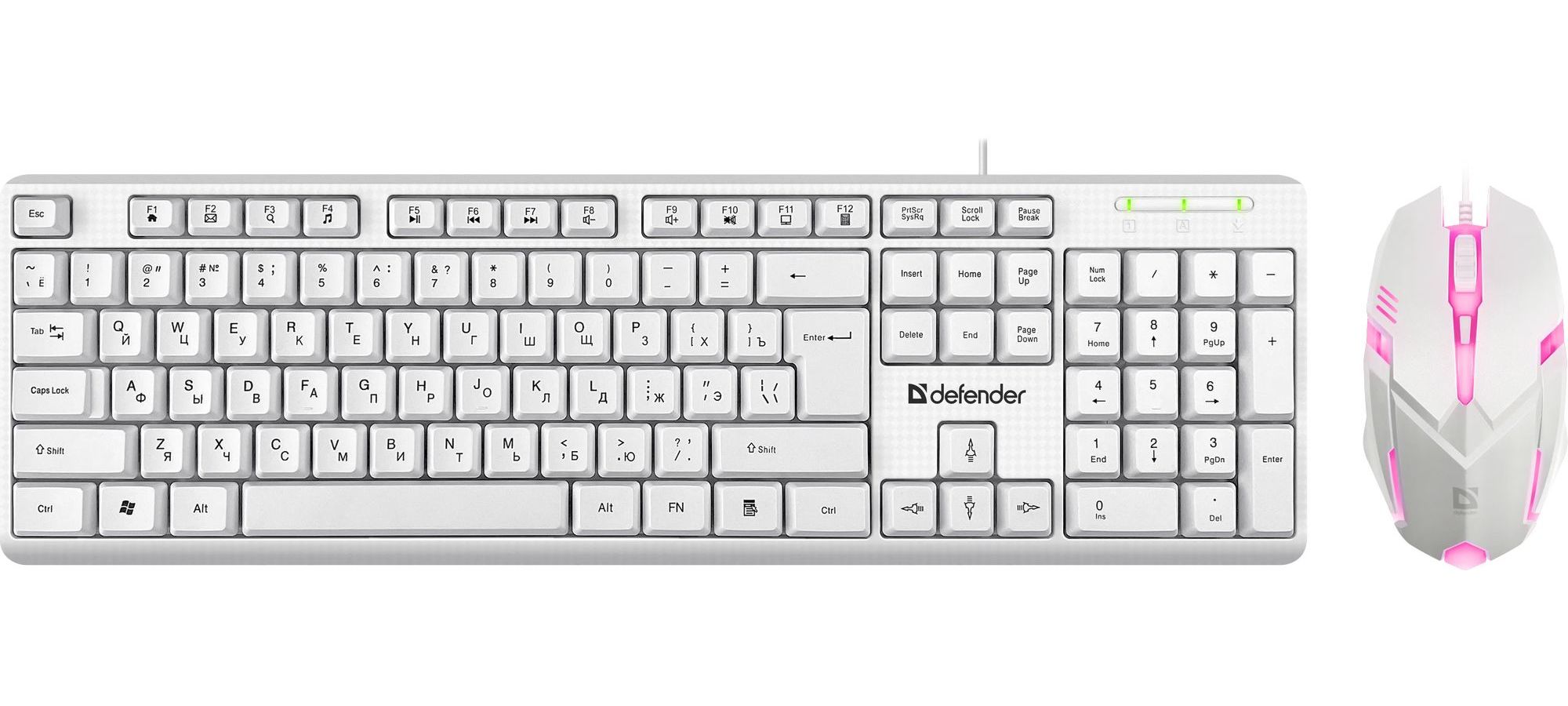 Набор клавиатура + мышь Defender LINE MOTION C-977 RU WHITE (45977) клавиатура для ноутбука sony fit 15 svf15 svf152 белая без рамки под подсветку плоский enter