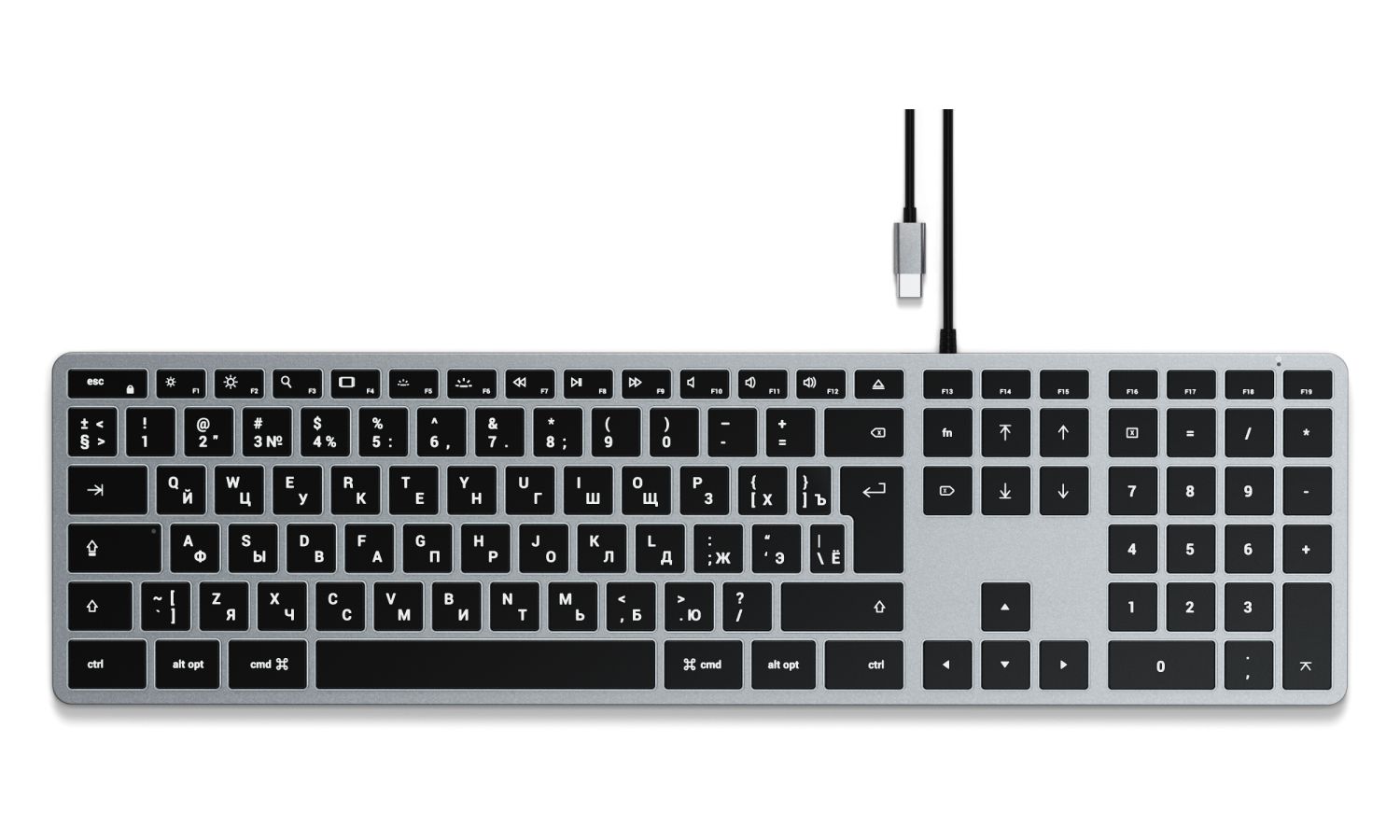Клавиатура Satechi Slim W3 USB-C Wired Keyboard-RU Серый космос. keyboard usb wired ultra thin 78 keys