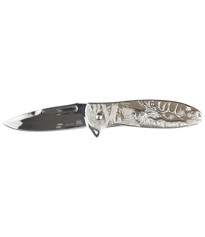 Нож складной Stinger, 82,5 мм (серебристый), рукоять: сталь (серебристый), картонная коробка складной нож stinger 85 мм рукоять сталь дерево коробка картон
