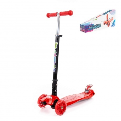 Детский самокат Полесье со складной ручкой красно-чёрный - фото 1