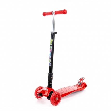 Детский самокат Полесье со складной ручкой красно-чёрный - фото 2